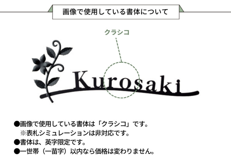 美濃クラフト ロートステンレス表札 カリーノ・ピュア KRP-25 画像で使用している書体について