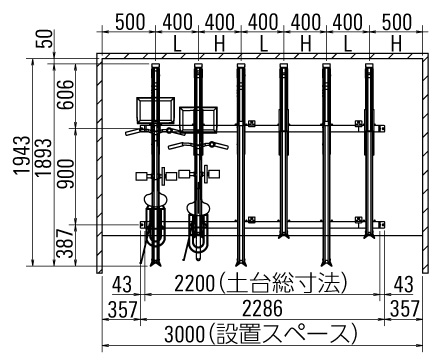 アルミ製サイクルラック KS-AH 平面図