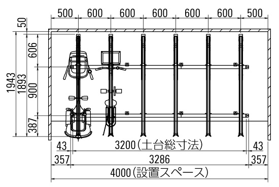 サイクルスタンドKS-AL 平面図