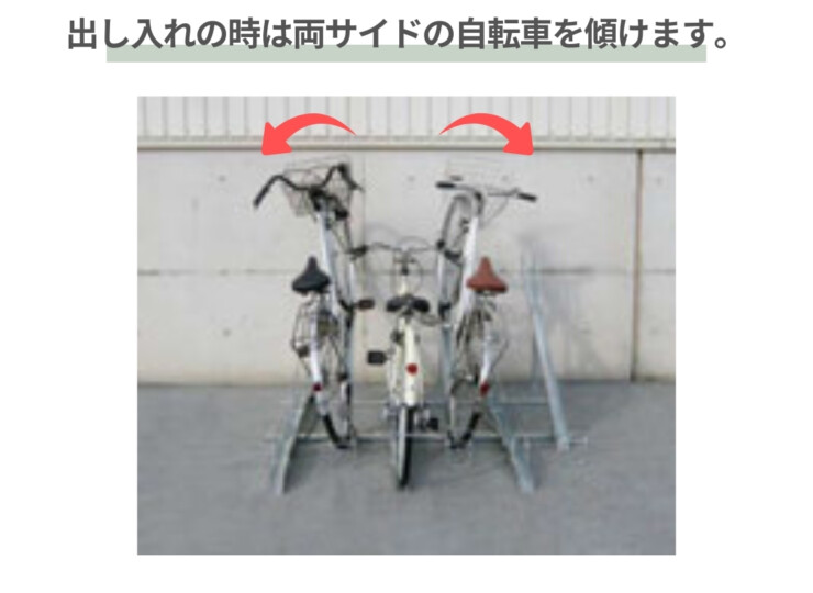ダイケン サイクルスタンドKS-F 出し入れの時は両サイドの自転車を傾けます