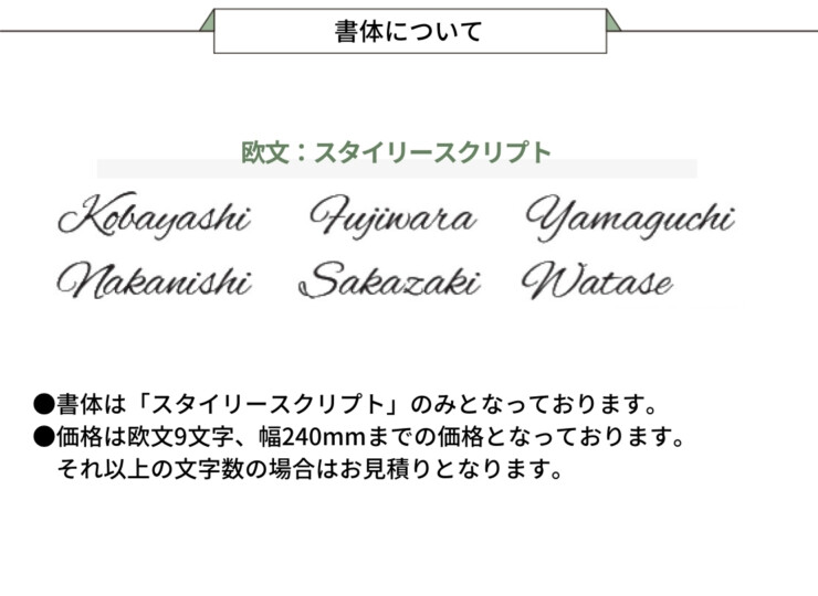 福彫 タイニーサイン ボルト取付けタイプ（欧文）ステンレス切文字 KT-116 書体について
