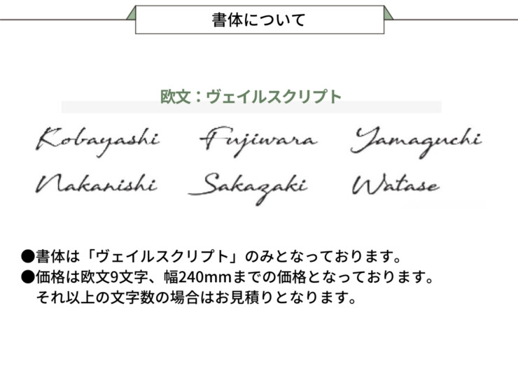 福彫 タイニーサイン ボルト取付けタイプ（欧文）ステンレス切文字 KT-117 書体について