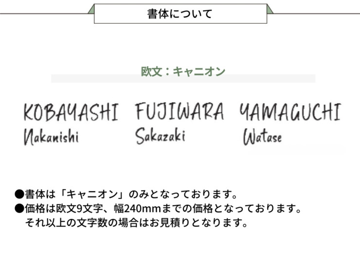 福彫 タイニーサイン ボルト取付けタイプ（欧文）ステンレス切文字 KT-118 書体について