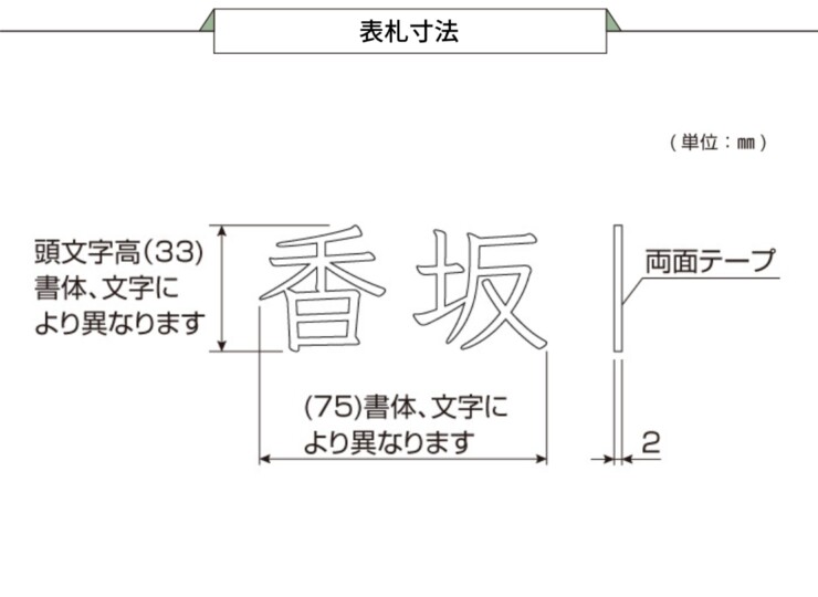 YKKAP 漢字切文字表札（オルフェス ポストユニット用）表札寸法