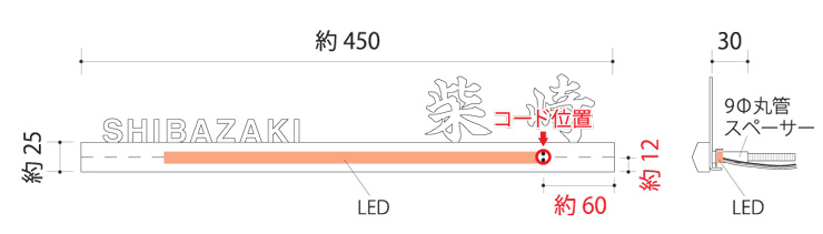 福彫 天然石表札 スタイリッシュライン LEDオプション LE-320 コード位置