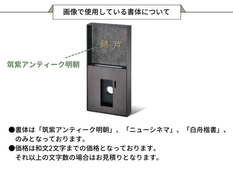 福彫 LED表札 FORMA フォルマ ステンレス切文字＆フレーム LEKF-52 画像で使用している書体について
