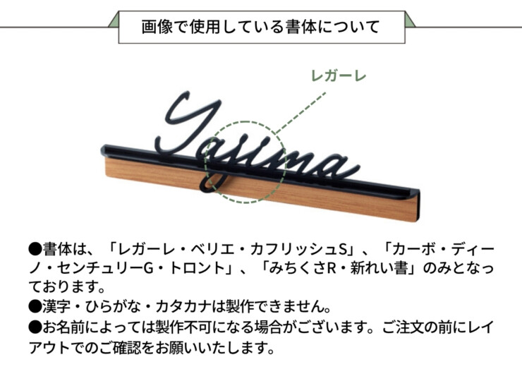 美濃クラフト ステンレス切文字表札 Litto（リット）ボルト取り付け LIT-11 画像で使用している書体について