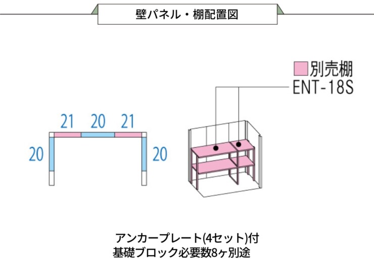 田窪工業所 ガーデニング物置 LEISURE（リジュー）LSN-1808 壁パネル・壁配置図