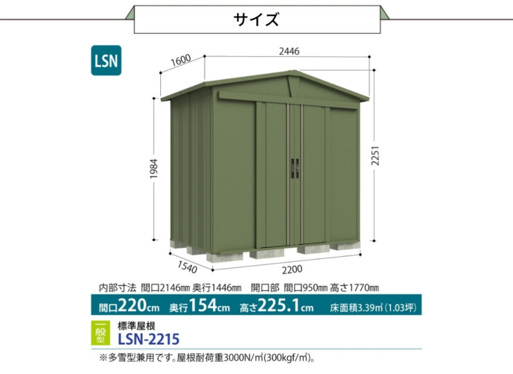 田窪工業所 三角屋根仕様ガーデニング物置リジュー LSN-2215 サイズ