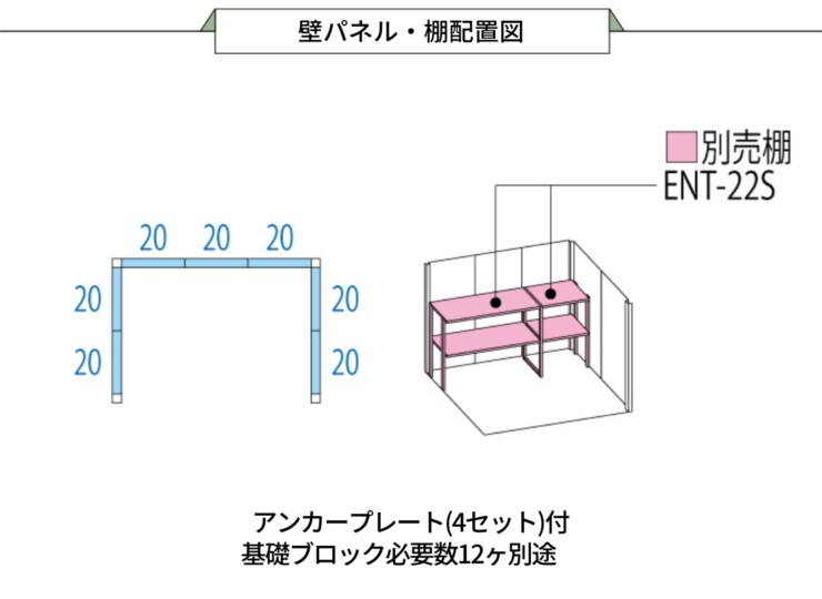 田窪工業所 三角屋根仕様ガーデニング物置リジュー LSN-2215 壁パネル・壁配置図