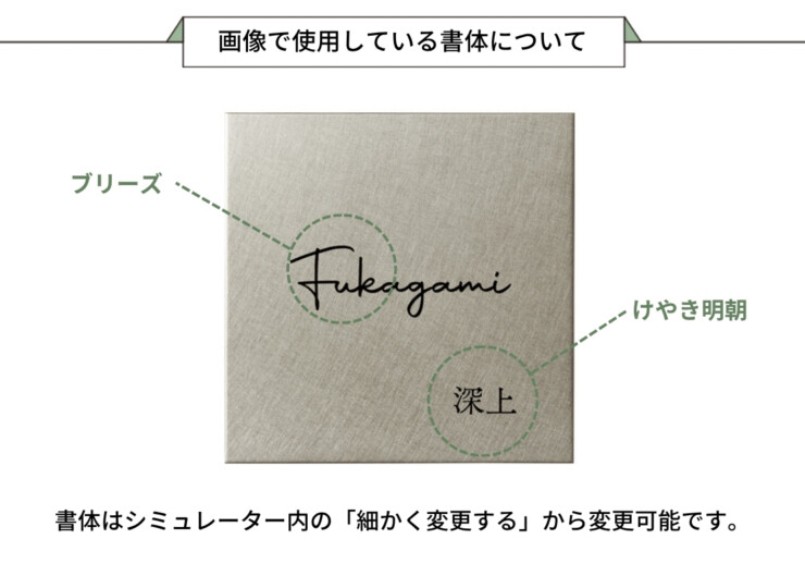 美濃クラフト ステンレス表札 ファイン ドライエッチング MB-24 画像で使用している書体について