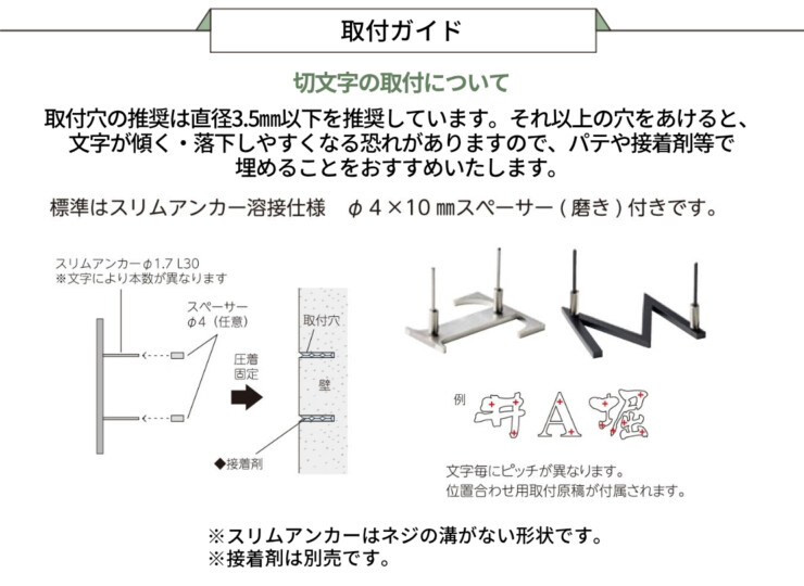 美濃クラフト スーパーステンレス表札 スーパーステンレス-キリモジ-（切文字）漢字タイプ MGX-1 取付ガイド