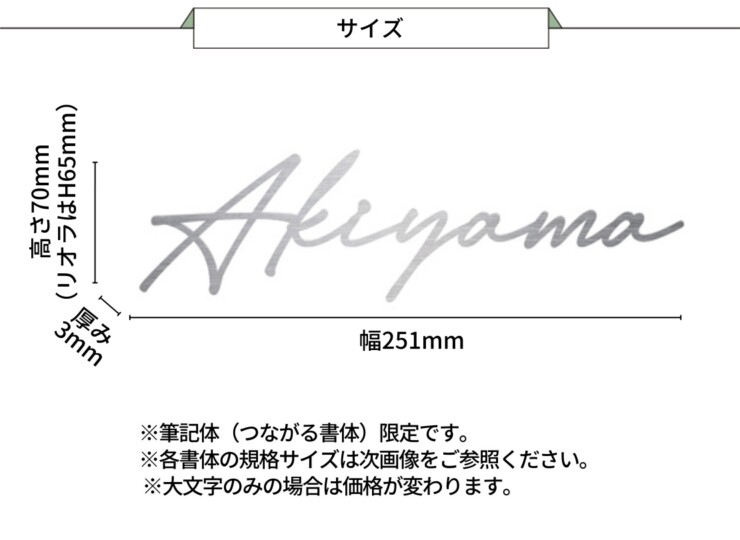 美濃クラフト スーパーステンレス表札 スーパーステンレス-キリモジ-（切文字）筆記体タイプ MGX-4 サイズ