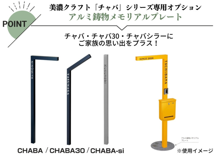 美濃クラフト 機能門柱 チャバ・チャバ30・チャバシラー専用オプション アルミ鋳物メモリアルプレート ML-PLATE 特徴