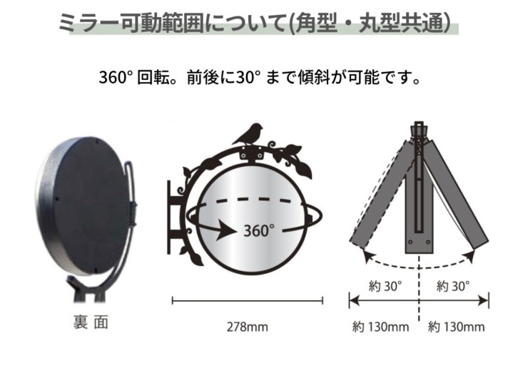 オンリーワン ガレージミラー シンプル MY2-1850 ミラー稼働範囲について