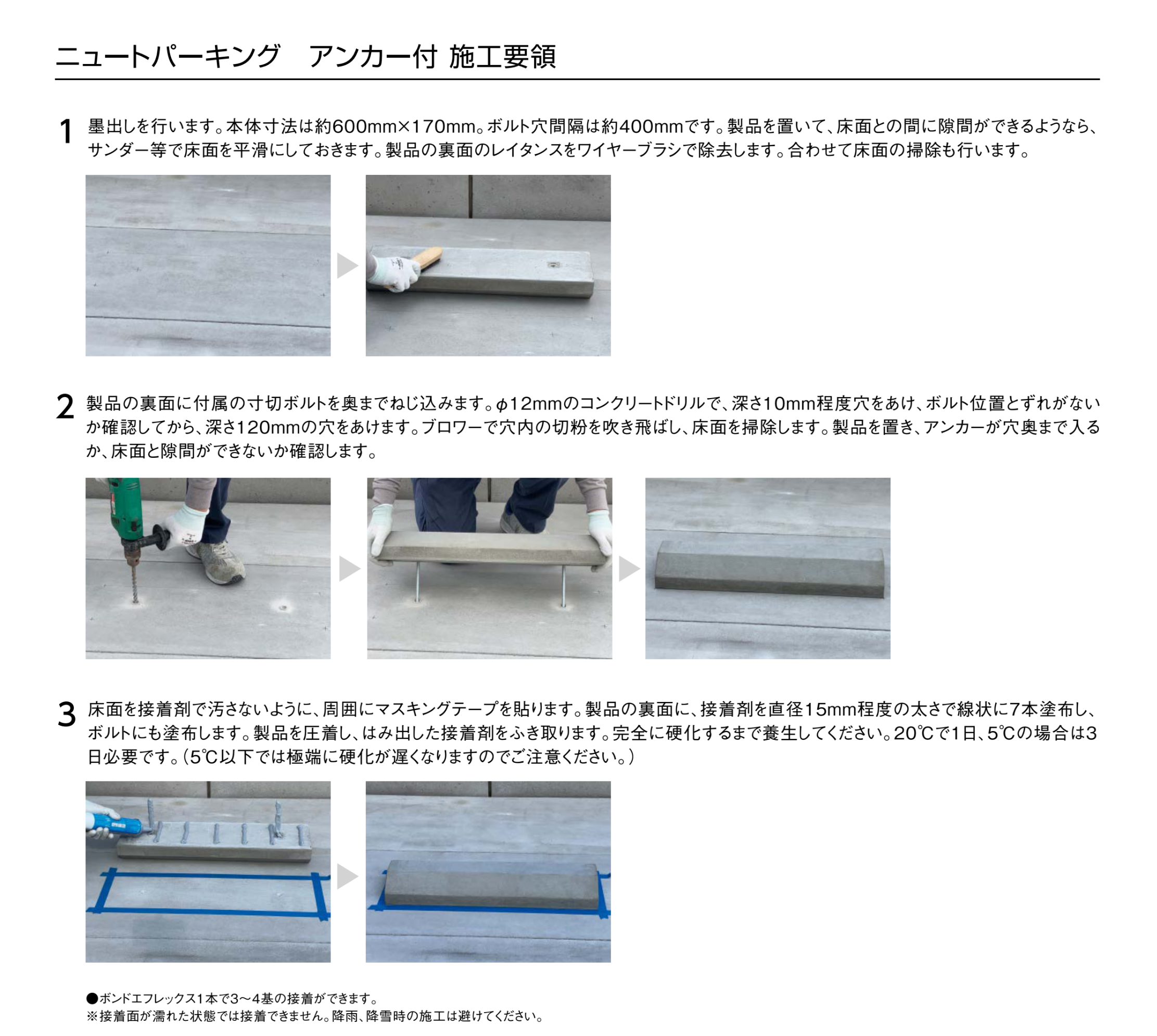 東洋工業 車止め NEUT PARKING（ニュートパーキング）アンカー付き施工要領