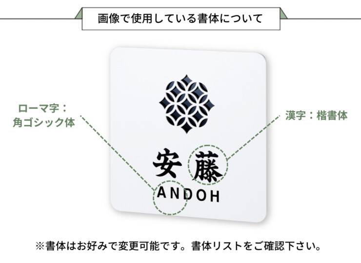 丸三タカギ 風水表札premium ステンレスタイプ NFC-E-21 画像で使用している書体について