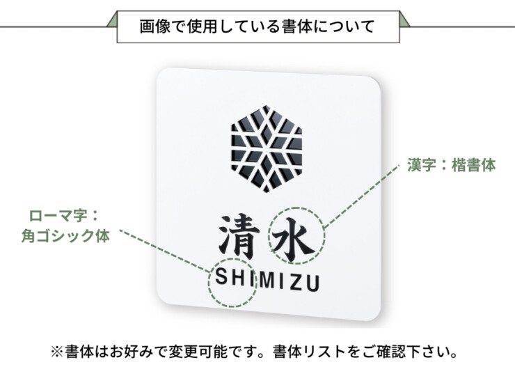 丸三タカギ 風水表札premium ステンレスタイプ NFC-G-21 画像で使用している書体について