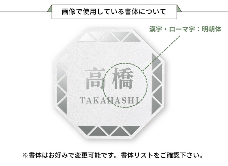 丸三タカギ 風水表札premium 八角形タイプ NFHSS-D-21 画像で使用している書体について