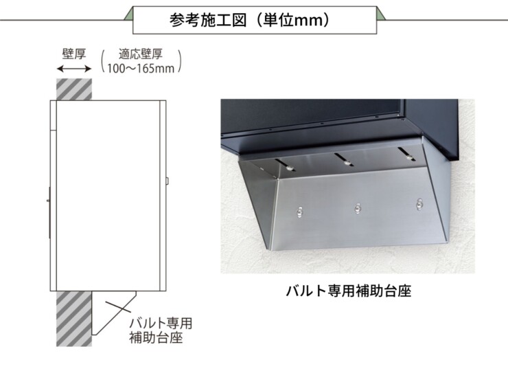 福彫 宅配ポスト BARTO（バルト）+専用補助台座セット 参考施工図