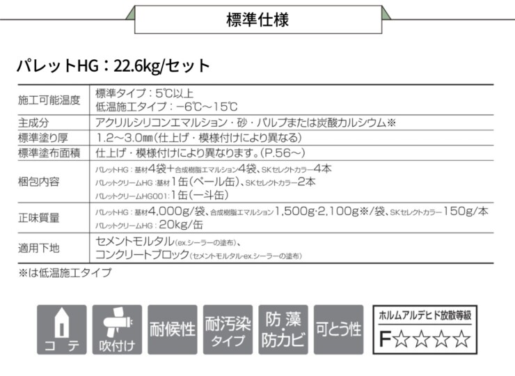 四国化成建材 外装材 粉末タイプ パレットHG（鏝・吹付けタイプ）標準仕様