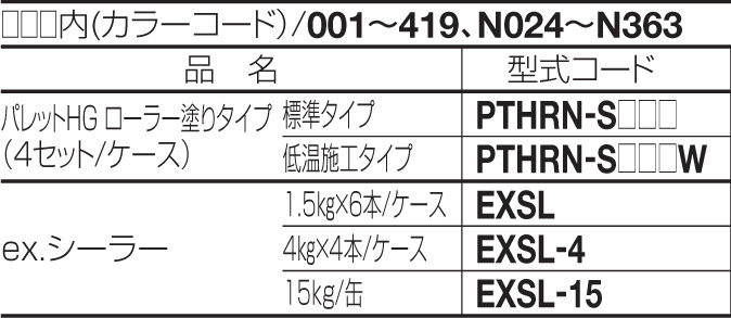 四国化成建材 パレットHGローラー塗りタイプ 型式コード