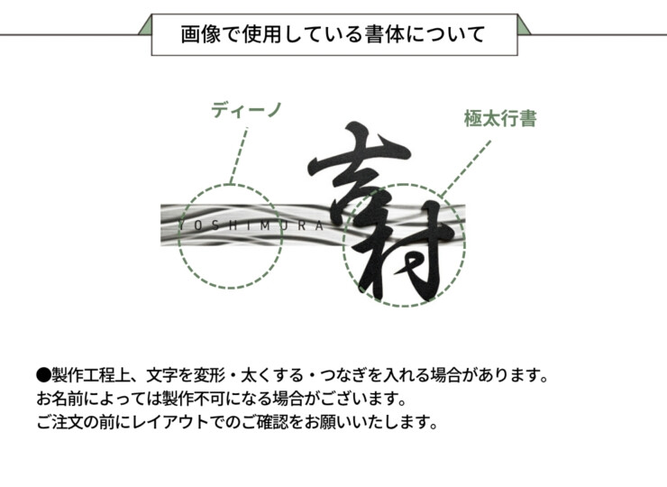 美濃クラフト ステンレス表札 シャイン SH-101 画像で使用している書体について