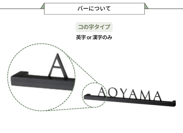 美濃クラフト ステンレス切文字表札 Slif（スリフ）コの字タイプ 英字or漢字のみ SLF-21 バーについて