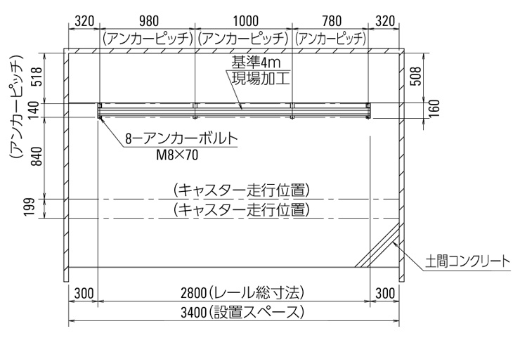 アルミ製サイクルラック SR-AHL 基礎平面図