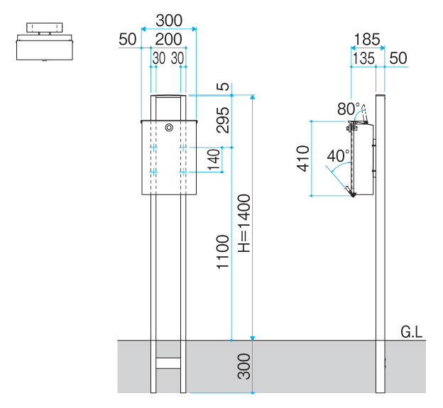 ポストSWC型 ポール建てタイプ サイズ