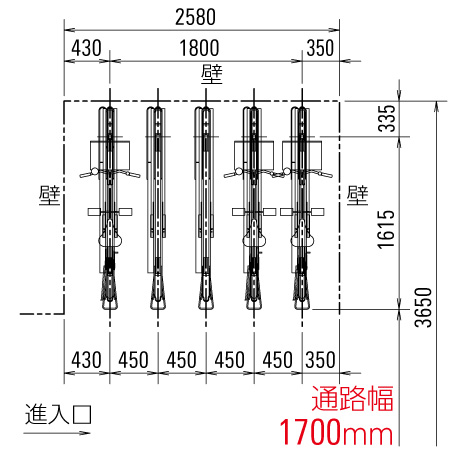 2段式静音不着式自転車ラック TC-TGF 平面図