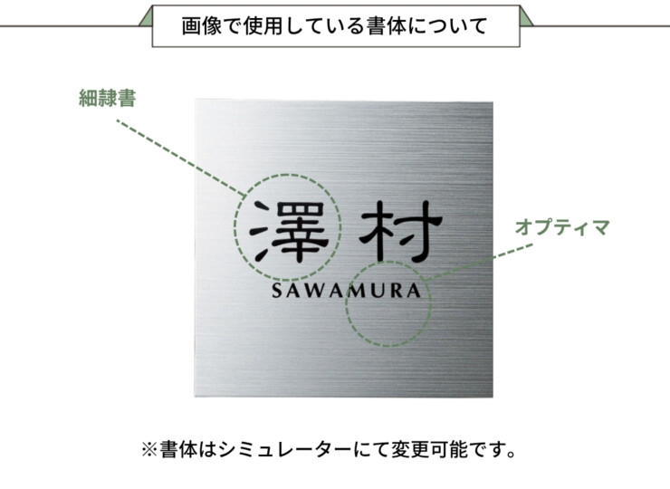 福彫 チタン表札 チランドライ チタンHL（黒）TI-2 画像で使用している書体について