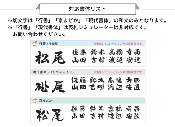 福彫 チタン表札 ヤサカ 対応書体リスト