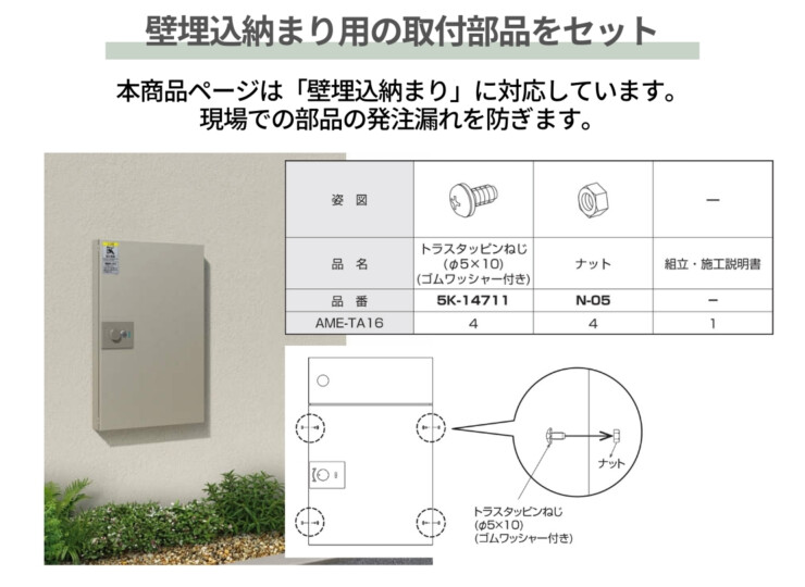 YKKAP ルシアス 宅配ボックス4型 壁埋込納まり 取付部品（壁埋込型用）セット UPB4 壁埋込納まり用の取付部品をセット