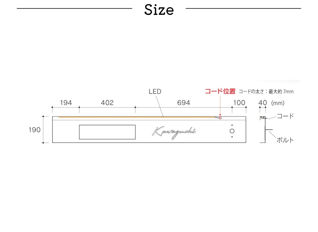 福彫 ウォールアクセントサイン オブロン LED仕様 WDKTF-365LE ステンレス切文字＆フレーム サイズ