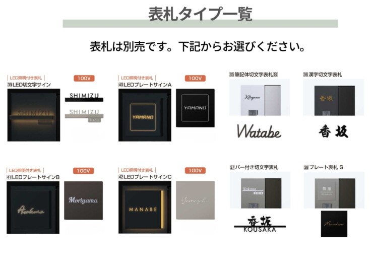 YKKAP 機能ポール オルフェス ポストユニット WMB-1 表札タイプ一覧