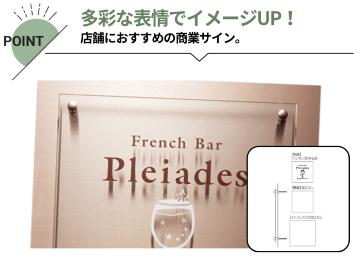 福彫 館銘板・商業サイン ガラス調アクリル＆ステンレスロゼ WZ-36 ポイント
