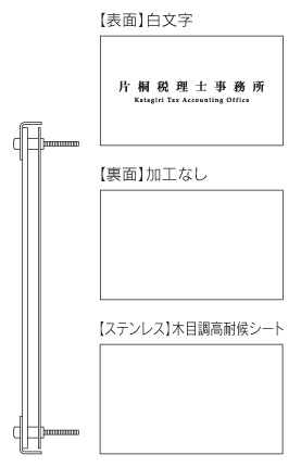 福彫 館銘板・商業サイン ガラス調アクリル&ステンレスHL&ステンレスダークウッド（木目調高耐候シート）WZ-38 テクスチャー