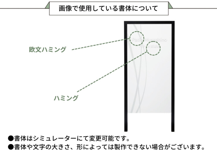 福彫 看板・銘板 自立式サイン（LED12V）透明アクリル&ステンレス WZ-500 画像で使用している書体について