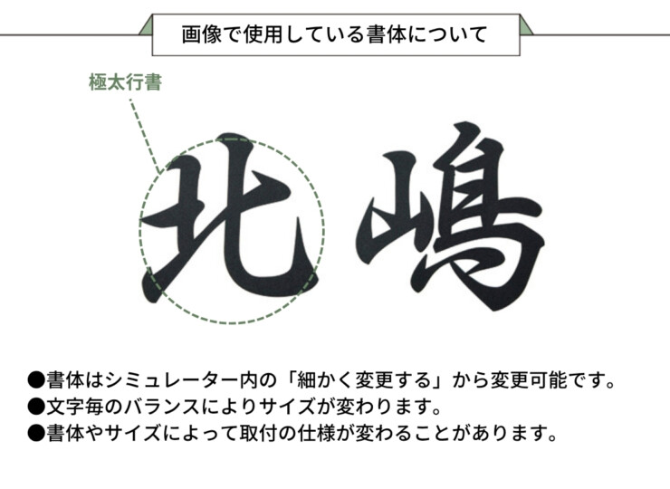 美濃クラフト ステンレス切文字表札 Primo（プリモ）XP-9 画像の書体について