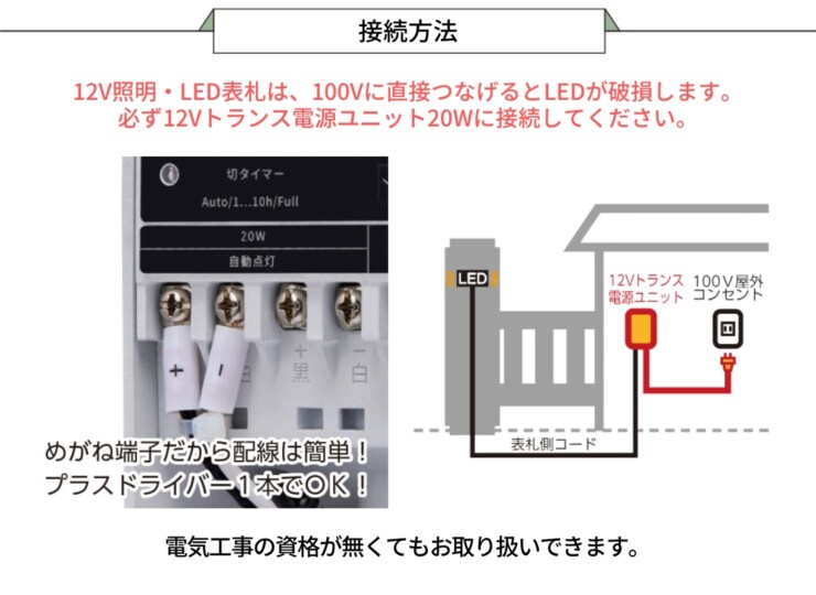 美濃クラフト 12Vトランス電源ユニット 20W XT-20W 接続方法