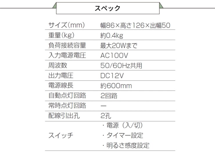 美濃クラフト 12Vトランス電源ユニット 20W XT-20W スペック