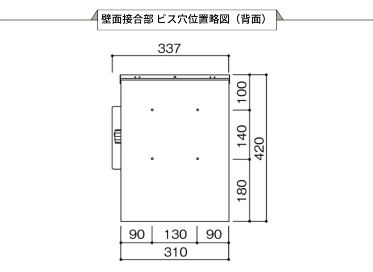ユニソン 壁付けポスト クルムⅡ ダイヤル錠 壁面接合部 ビス穴位置略図