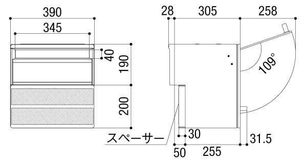 エクスポスト箱型タイプ U-1型 2B-05タイプ サイズ