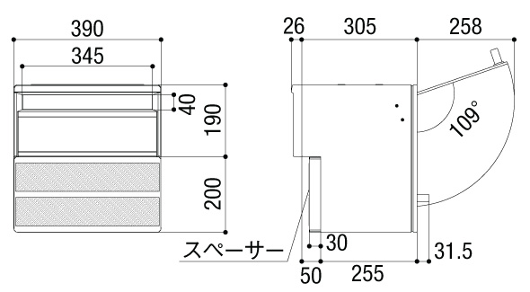 エクスポスト箱型タイプU-3型 2B-05タイプ サイズ