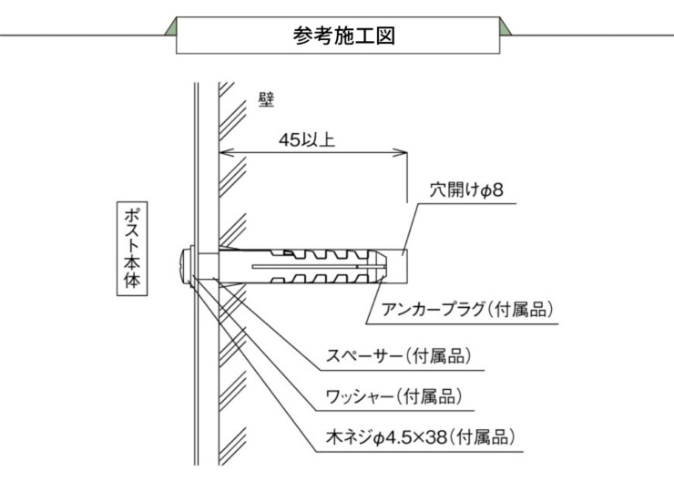 東洋工業 薄型ポスト EXTY（エクティ）ステンレスHL（ヘアライン仕上げ）参考施工図
