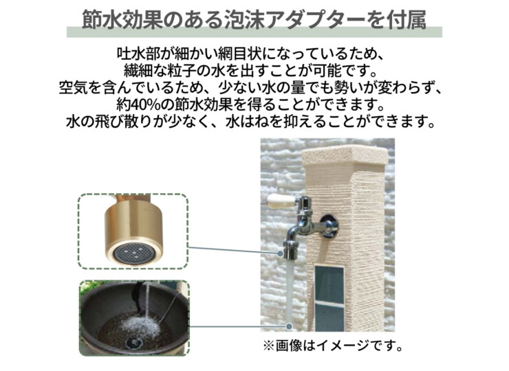 ユニソン プレーンフォーセット クロスミニ 節水効果のある泡沫アダプターを付属