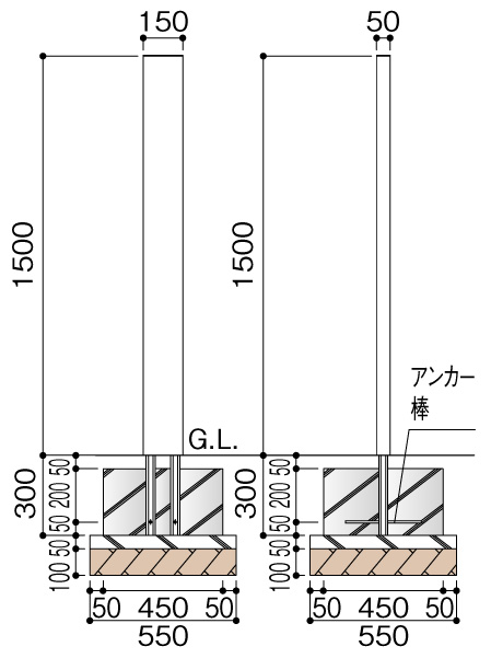 東洋工業 フレブウッドポール デザイン01 サイズ