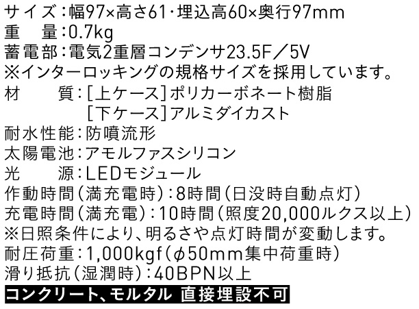 ヘリオスグランドライトLEDブロック100角 スペック