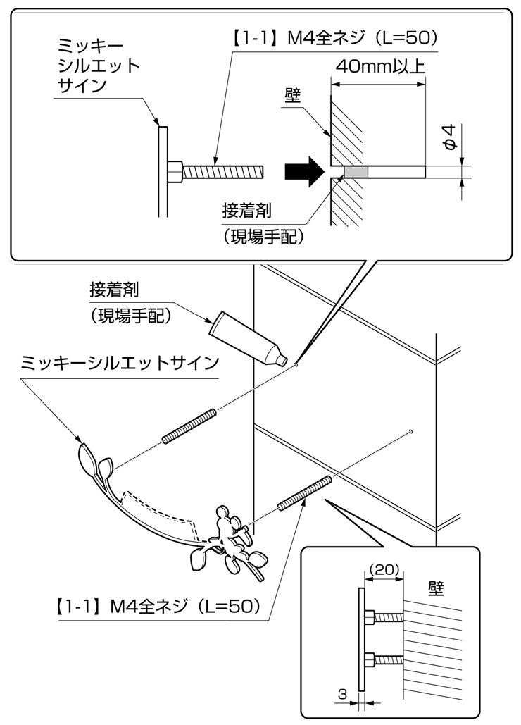 ミッキーシルエットサイン 施工方法